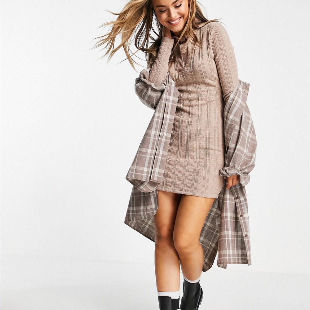 ASOS Cable Knit Tan Sweater Dress